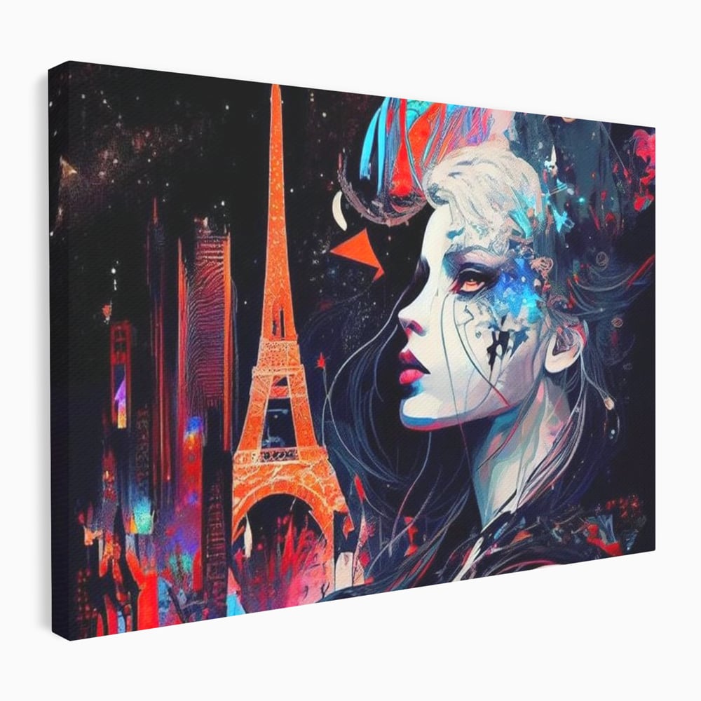 Tablou canvas cu tablou canvas cu femeie si turnul eiffel, fara rama, pe sasiu de lemn